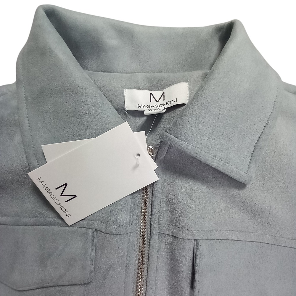 NWT Magaschoni Womens Faux Suede Leather Zip Up Jacket Light Blue Small - Picture 3 of 11
